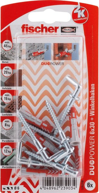 Fischer DuoPower Universaldübel aus Nylon in Mehrfarbig mit Winkelhaken, Durchmesser: 6 mm, Länge: 30 mm - Bild 2