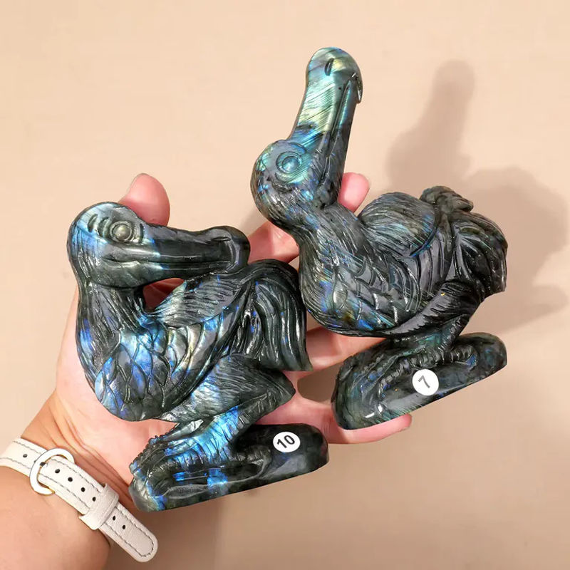 Runyangshi Labradorit Statue als geschnitzte Tierfigur aus Naturstein in Mehrfarbig für Reiki Healing und Dekoration - Bild 3
