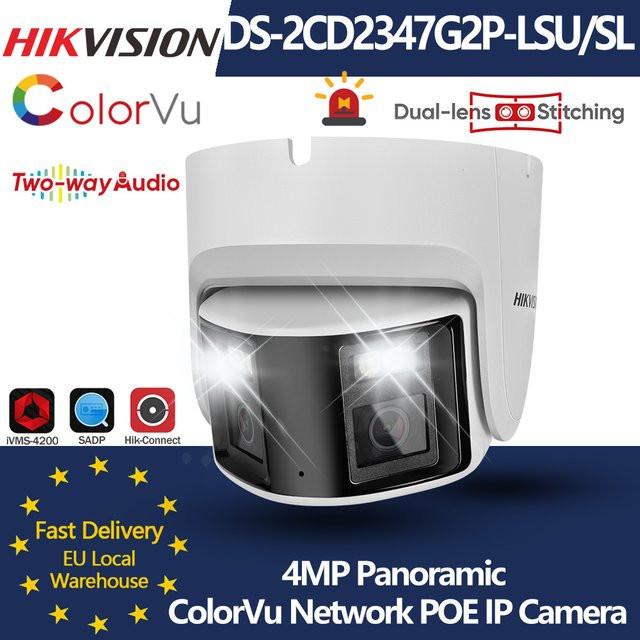 Hikvision DS-2CD2347G2P-LSU/SL ColorVu Turret IP-Kamera mit 4MP Panorama, Doppellinse, Farbnachtsicht, Mikrofon und Lautsprecher in Weiß - Bild 1