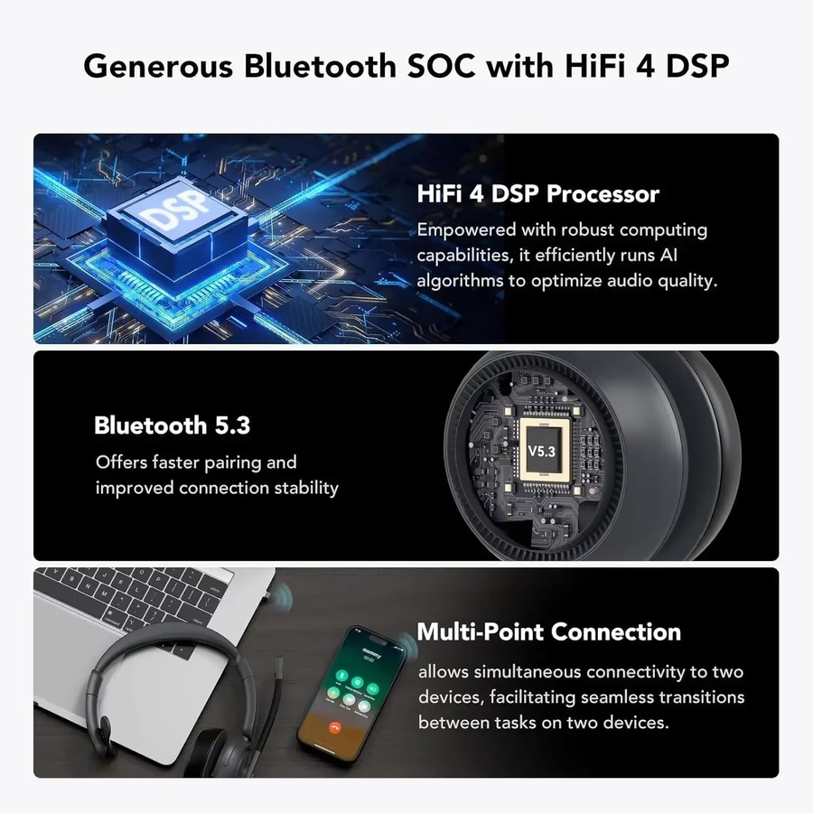 Nuroum HP31SU Bluetooth 5.3 Kabelloses Over-Ear-Headset mit ENC-Geräuschunterdrückungsmikrofon und Stummschalttaste in Schwarz - Bild 5