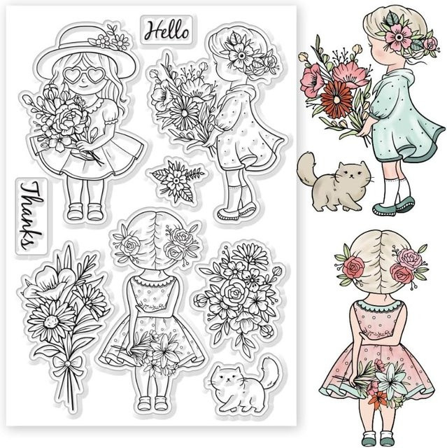 Transparente Silikonstempel Dame und Blume für Scrapbooking und DIY-Kartenherstellung - Bild 1