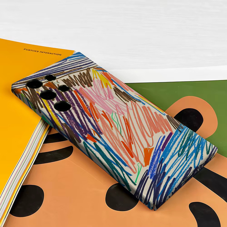 Aurbe Handyhülle mit farbiger Linienzeichnung für Samsung Galaxy S26 S25 S24 S23 Ultra Plus, HD Hartplastik Doppelschicht-Cover, Mehrfarbig - Bild 3