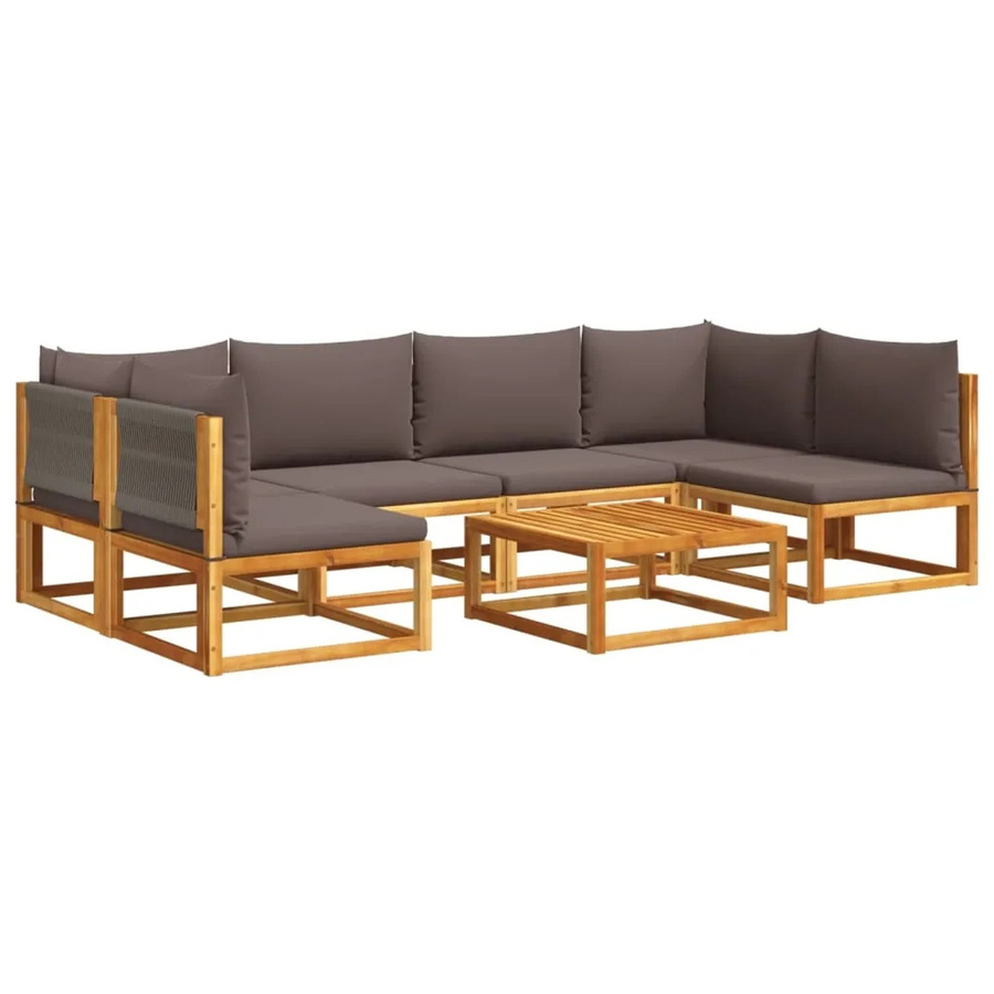vidaXL 7-tlg. Garten-Sofagarnitur aus Akazienholz mit grauen Kissen aus Polyester - Bild 2