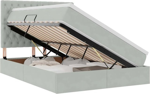 vidaXL Bett mit Stauraum und LED in Hellgrau aus Samt, B/T/H: 140 x 190 x 144 cm - Bild 1