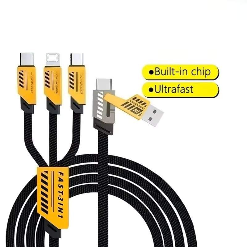 OLOEY 2-in-3 Multi-Port Typ-C Ladekabel mit Nylon-Geflecht in Gelb für iPhone 16, Samsung und Xiaomi - Bild 5