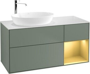 V&B Waschtischunterschrank Finion mit Wandbeleuchtung, Breite: 120 cm, Tiefe: 50,1 cm, Höhe: 50,1 cm, lackiert in Gold matt mit Olivenmatt - Bild 1