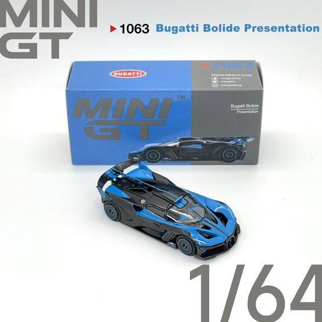MiniGT Bugatti Bolide, Modellauto, 1:64, Schwarz-Blau, Druckguss-Modellauto - Bild 1
