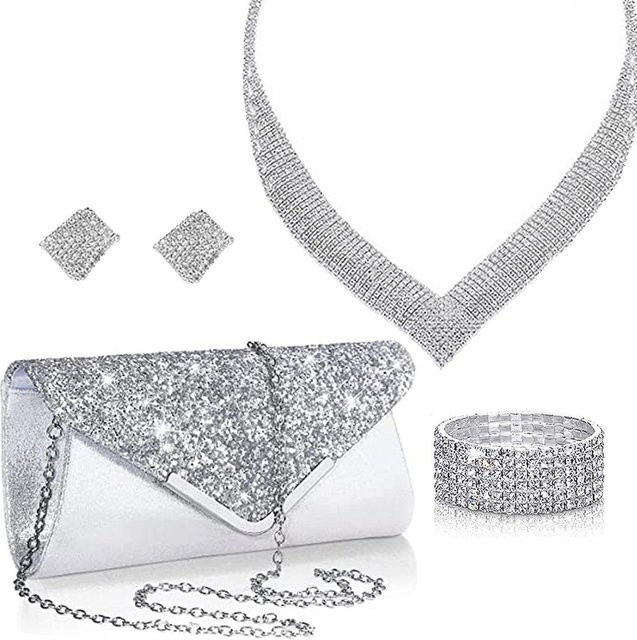 Schmuck-Set, Halskette, Ohrringe, Kupfer, Weiß, Zirkonia, Kristall, Damen - Bild 1
