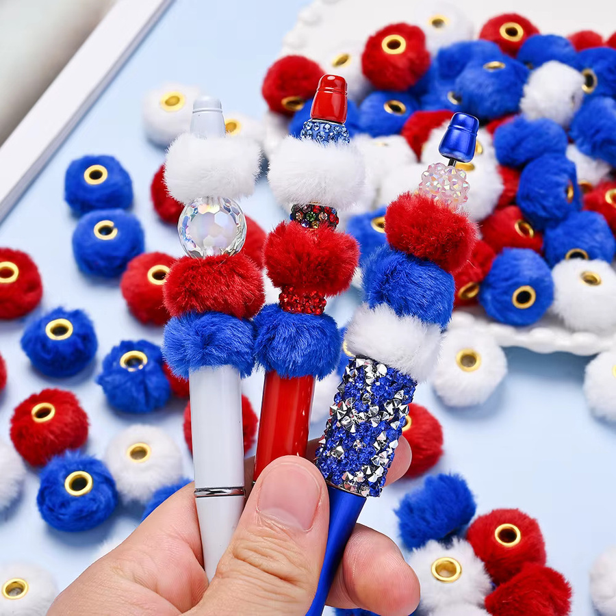 iYOE Pompom-Perlen, Kunstkaninchenfell, rot, blau, weiß, Unisex - Bild 2