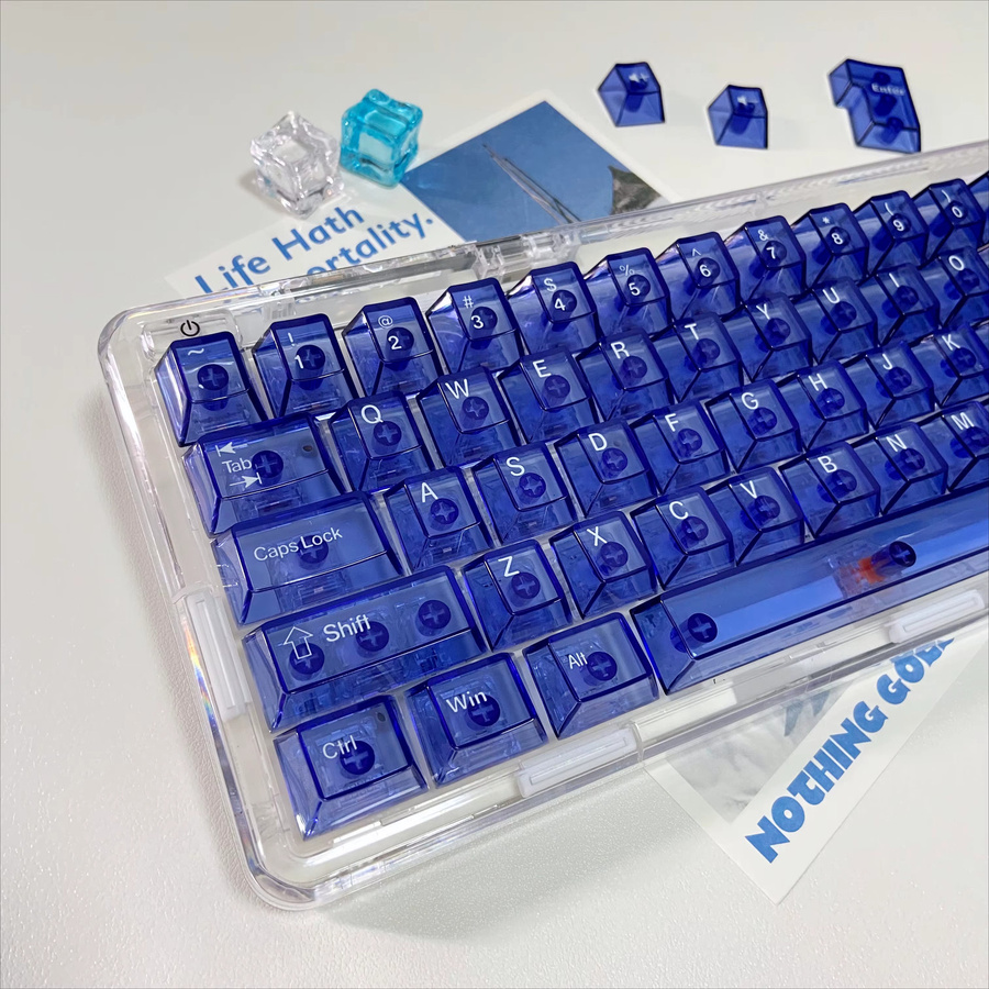 Transparente blaue Tastenkappen aus PC im Cherry-Profil mit weißen Buchstaben für mechanische Gaming-Tastaturen (60 bis 108 Layout) - Bild 2