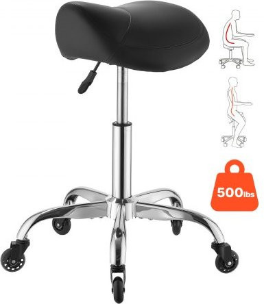 VEVOR Sattelhocker mit Rollen, höhenverstellbarer Rollhocker mit ergonomischem PU-Leder-Sitz, 360 Grad drehbar, Schwarz - Bild 1