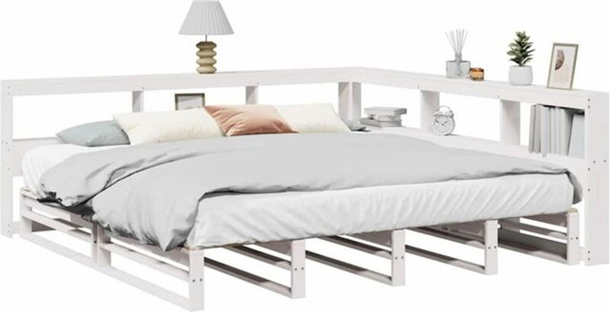 Massivholzbett Vidaxl aus Kiefer mit Regal in Weiß, B/T/H: 180 x 200 x 80 cm - Bild 1