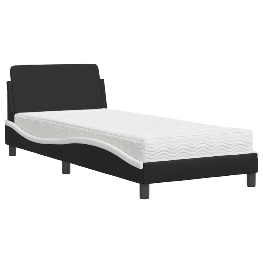 vidaXL Bett Dover mit Matratze aus Kunstleder und Strick in Schwarz-Weiß - Bild 2