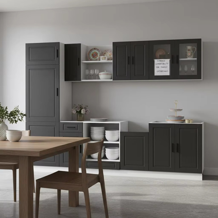 8-teiliges Porto Küchenmöbelset aus technischem Holz in Schwarz für dein Esszimmer - Bild 2