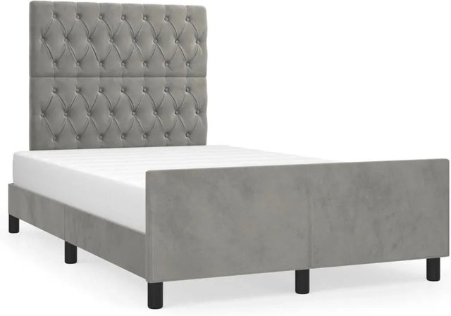 vidaXL Bettgestell mit Kopfteil in Hellgrau aus Samt, B/T/H: 120 x 200 x 126 cm - Bild 1