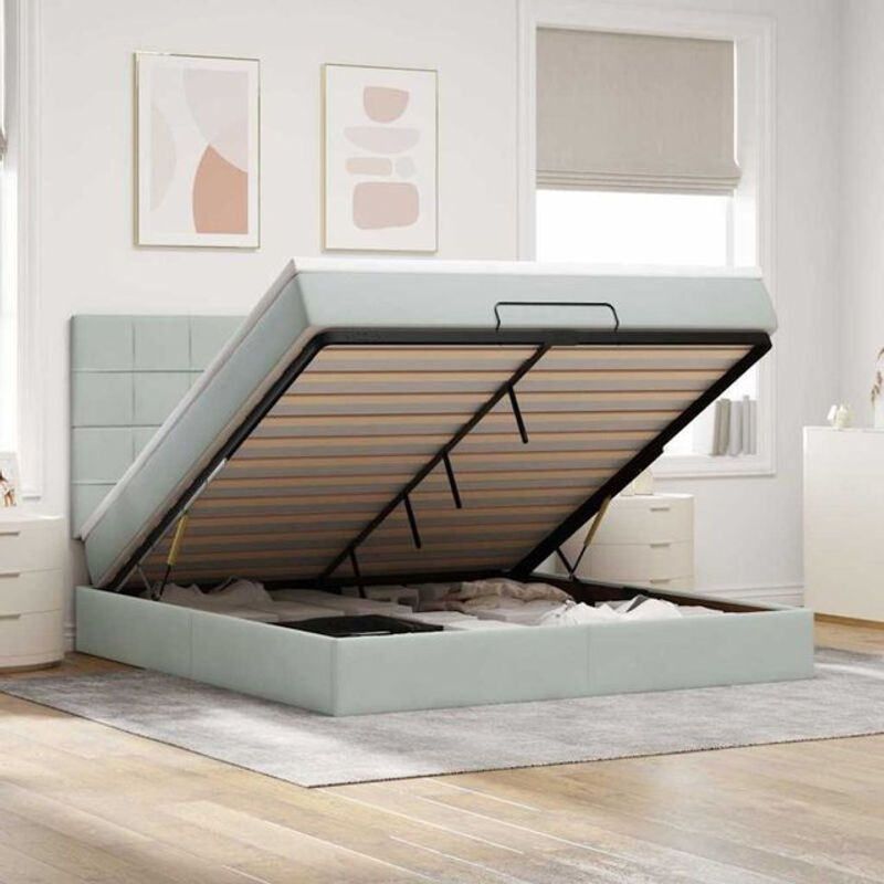 Vidaxl Ottoman Polsterbett mit Matratzen und LED in Hellgrau aus Samt, B/T: 180 x 200 cm - Bild 1