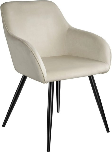 tectake Esszimmerstuhl Marilyn gepolstert in Samtoptik mit Stahlbeinen, Beige/Schwarz, B/T/H: 58 x 62 x 82 cm - Bild 2