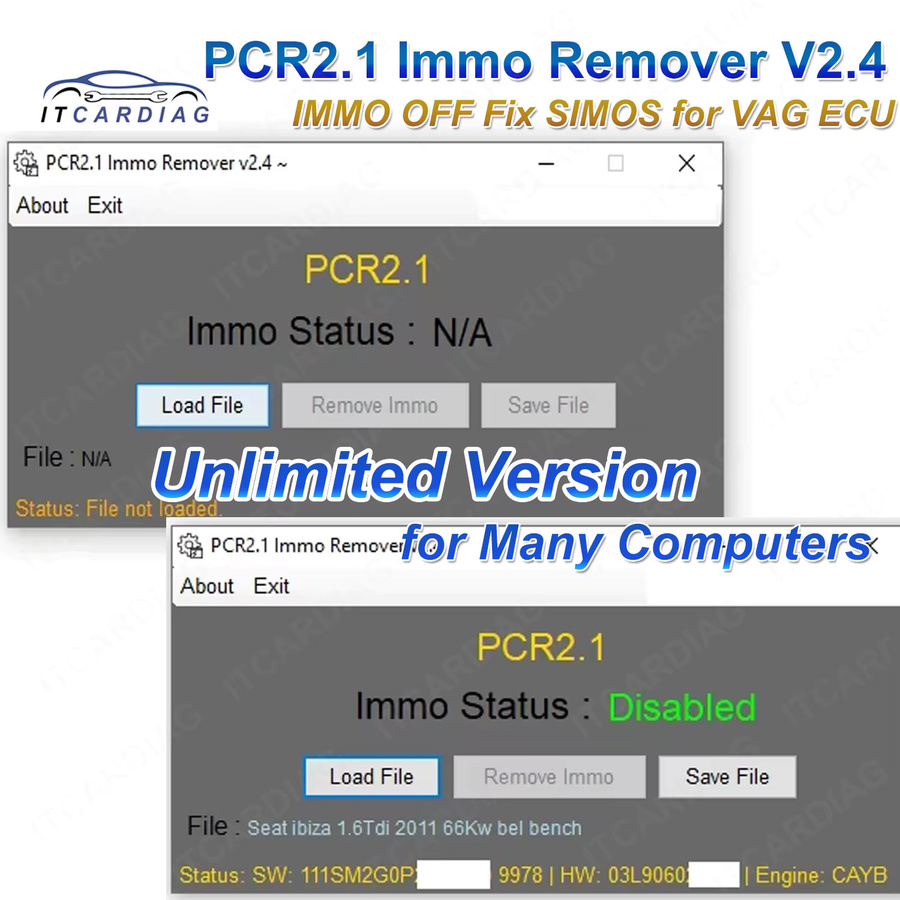 ITCARDIAG PCR 2.1 IMMO OFF Software V2.4 SIMOS-Fix Immo Remover ohne Checksum-Korrekturalgorithmus - Bild 2