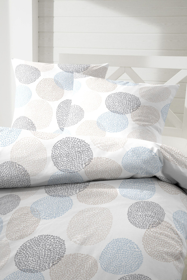 Primera Soft-Seersucker Bettwäsche aus Baumwolle mit Kreise-Design in Blau, Braun und Weiß, B/H: 155 x 220 cm mit Kissenbezug 80 x 80 cm - Bild 1