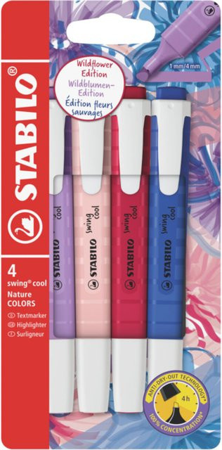 STABILO swing cool Wildflower Set mit 4 Textmarkern in den Farben Grauviolett, Rouge, Burgunderrot und Ultramarinblau - Bild 1