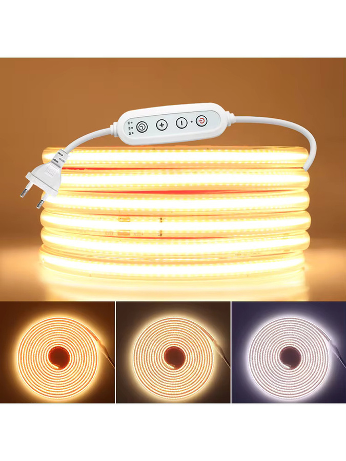 HAGAHA Dimmbares COB LED-Lichtband Set mit EU-Netzteil, Wasserdichtes Flexibles LED-Band mit 288 LEDs in Weiß, 220V-230V - Bild 7