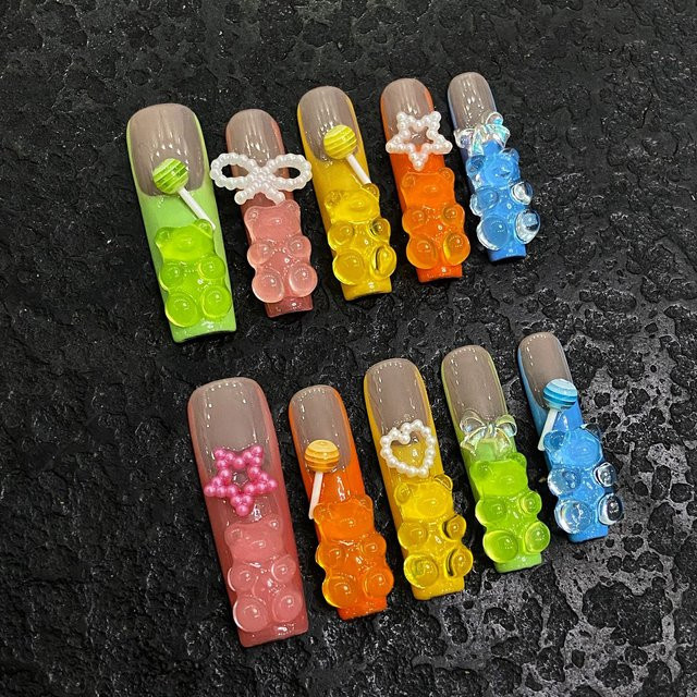 YADORNOS Künstliche Nägel, Bär und Bogen Design, Glänzend, Damen - Bild 1