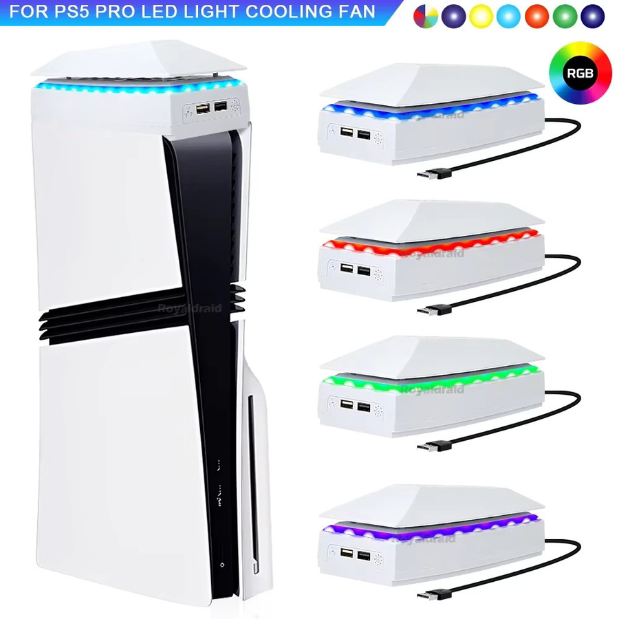 Hayoumon RGB-LED Top-Kühlventilator für PS5 Pro in Weiß mit Staubschutz und Wärmeableitung - Bild 2