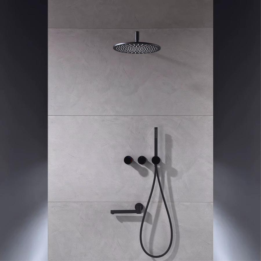 Gestana Regenduschsystem aus Messing in Mattschwarz, wandmontierte Badezimmerarmatur für Badewanne mit 3 Funktionen - Bild 2