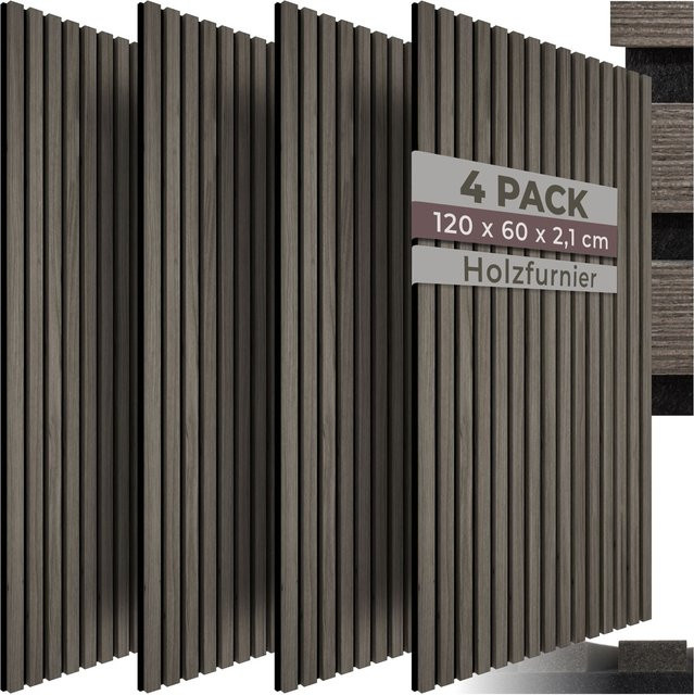 tectake Akustikpaneele Eiche grau aus MDF und Echtholzfurnier, B: 60 cm, H: 120 cm, T: 2,1 cm - Bild 1