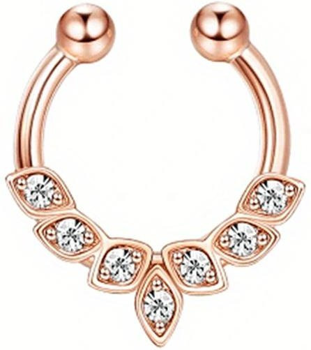 TuiYing Septum Nasenring Clip On, Edelstahl, Roségold, Zirkonia, Damen - Bild 1