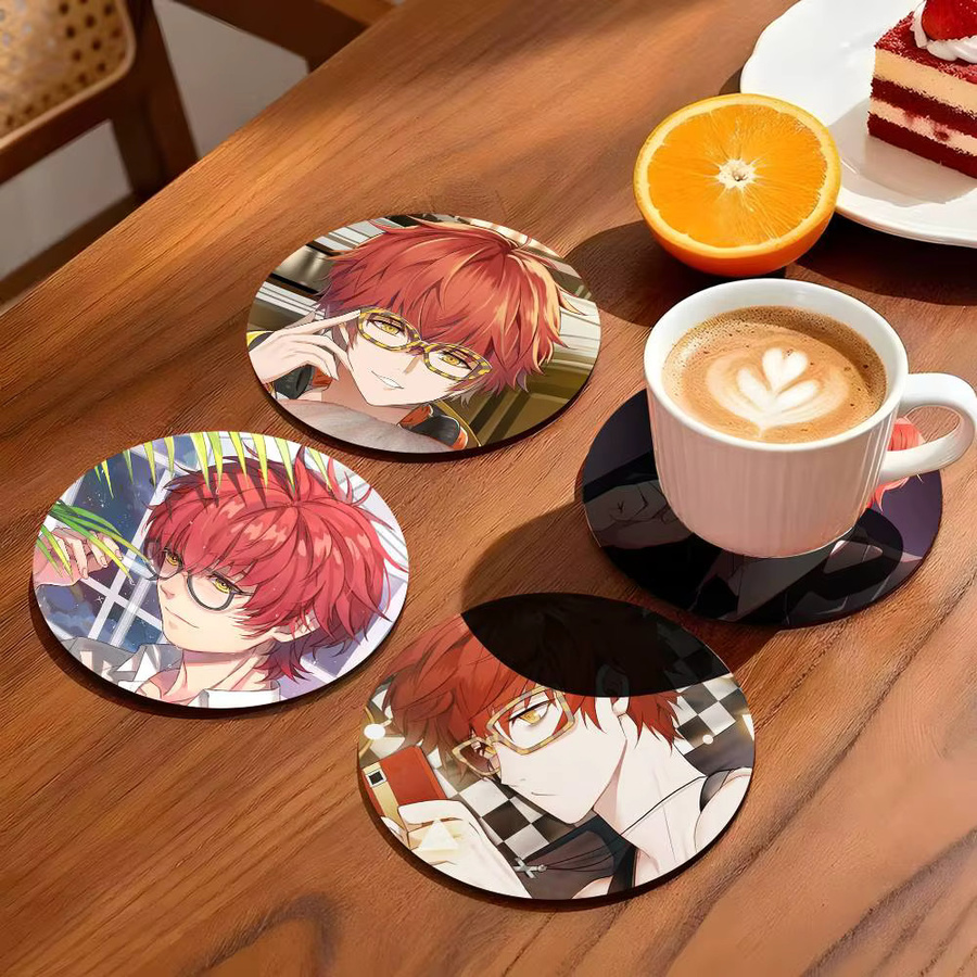 Holzuntersetzer Anime Mystic Messenger mit Farbdruck, rund, Mehrfarbig - Bild 4