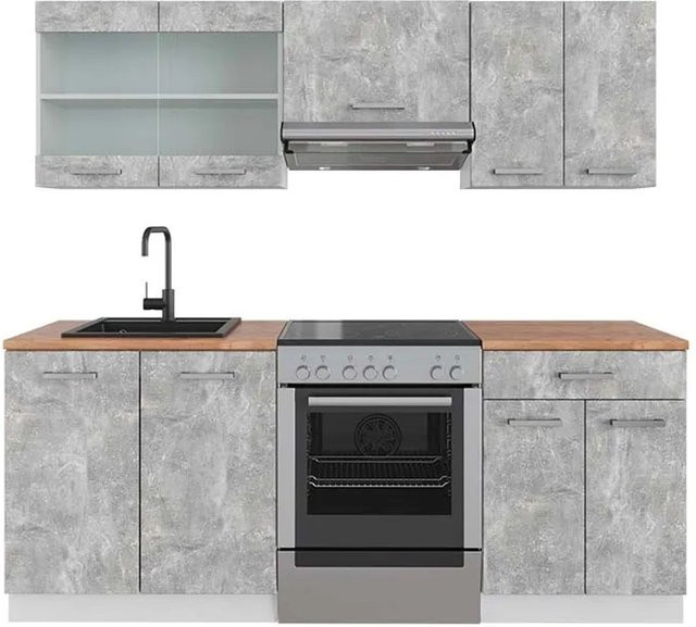 Vicco R-Line Küchenzeile Beton Weiß Eiche modern B/H/T: 200 x 82 x 60 cm - Bild 1