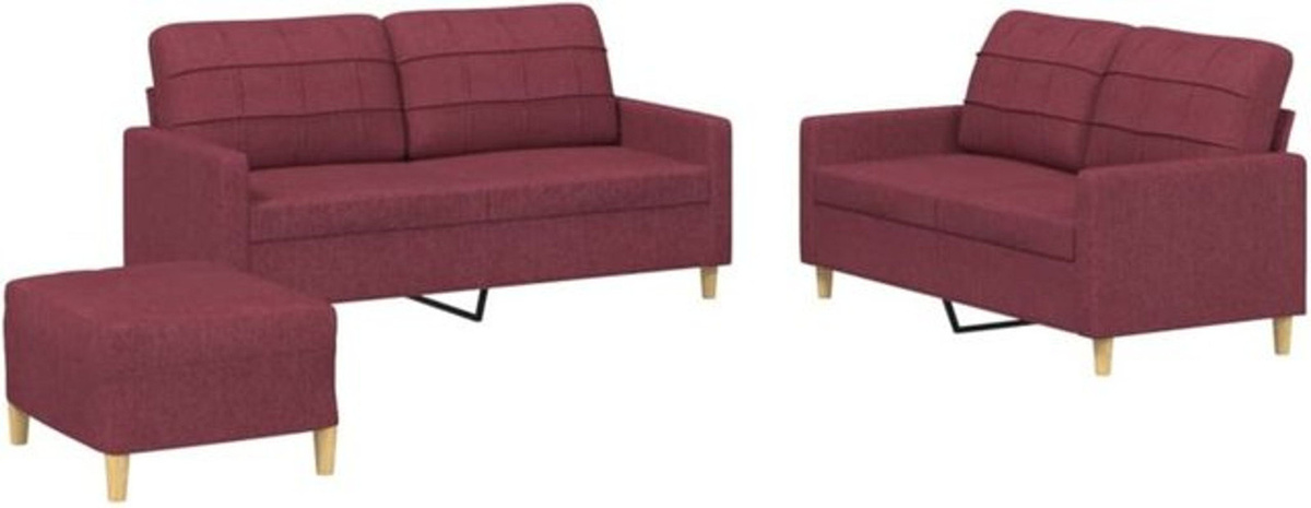 3-tlg. Sofagarnitur vidaxl in Rot aus Stoff mit Kissen im modernen Design - Bild 1