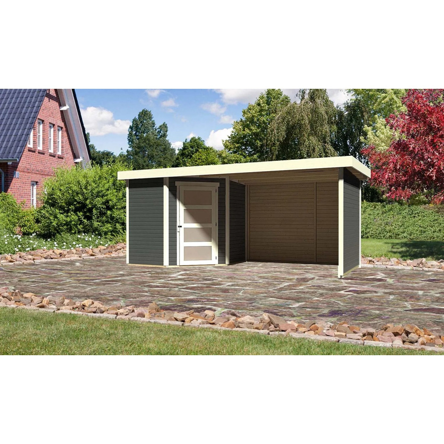 Karibu Holz-Gartenhaus Linköping mit Flachdach in Terragrau, lackiert, B/T/H: 213 x 218 x 209 cm - Bild 2