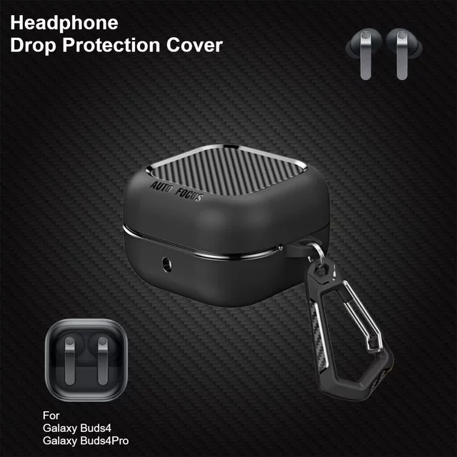 Stoßfeste Kohlefaser-Schutzhülle für Samsung Galaxy Buds4 Pro mit Schlüsselanhänger-Haken in Schwarz oder Transparent - Bild 1