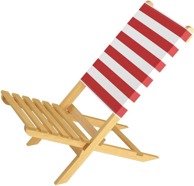 Erst-Holz Klappstuhl aus Buchenholz mit rot-weiß gestreiftem Stoffbezug für Garten und Strand - Bild 1