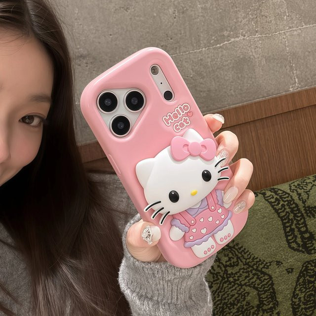 Sanrio Hello Kitty Handyhülle mit 3D Head Grip Tok in Pink für iPhone 11 bis iPhone 17 Pro Max Plus Air - Bild 1