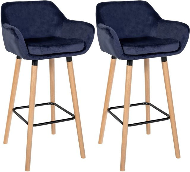 DELUKE 2er Set Barhocker MIRID aus Samt in Dunkelblau mit Lehne, B/T/H: 55 x 46 x 99 cm - Bild 1