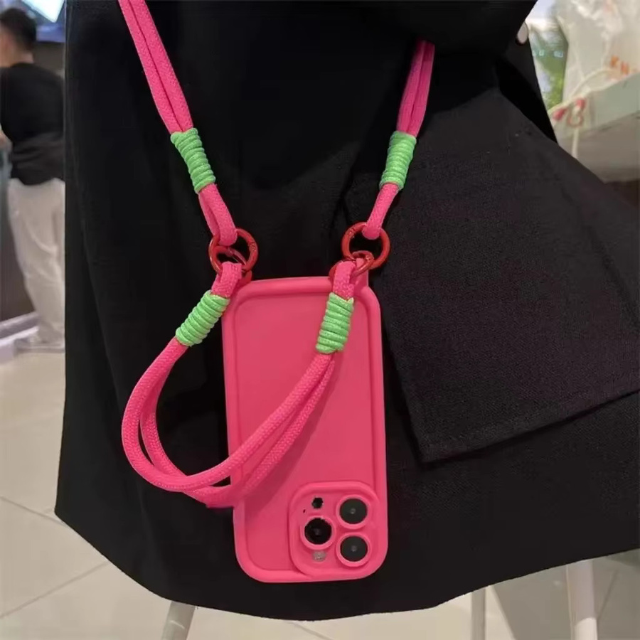 Silikonhülle für Apple iPhone mit Crossbody-Lanyard und Handgelenkschlaufe in Pink - Bild 2