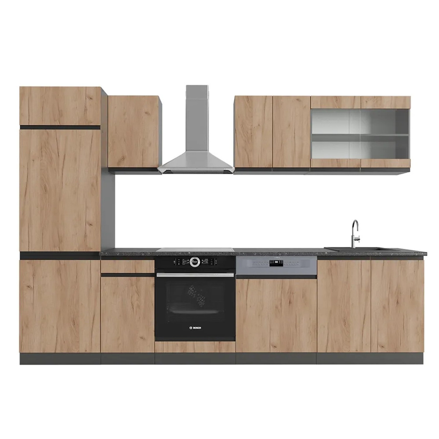 Vicco R-Line Küchenzeile Goldkraft Eiche Anthrazit modern B/H/T: 300 x 207 x 60 cm - Bild 2