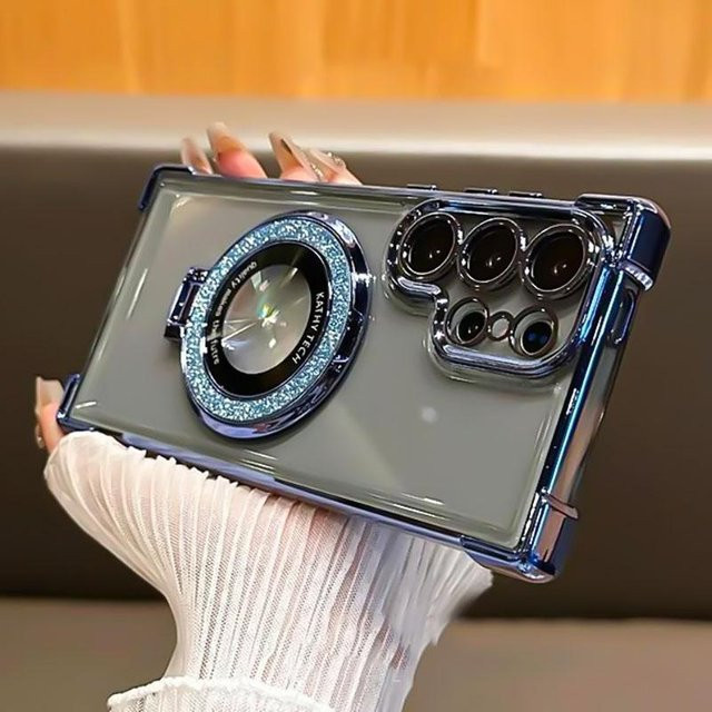 Transparente Handyhülle mit Magnetischem Ständer und MagSafe-Funktion für Samsung Galaxy S25 Ultra S24 Plus S23 S22 S21 S20 FE S24 FE mit Glitzer-Effekt - Bild 1