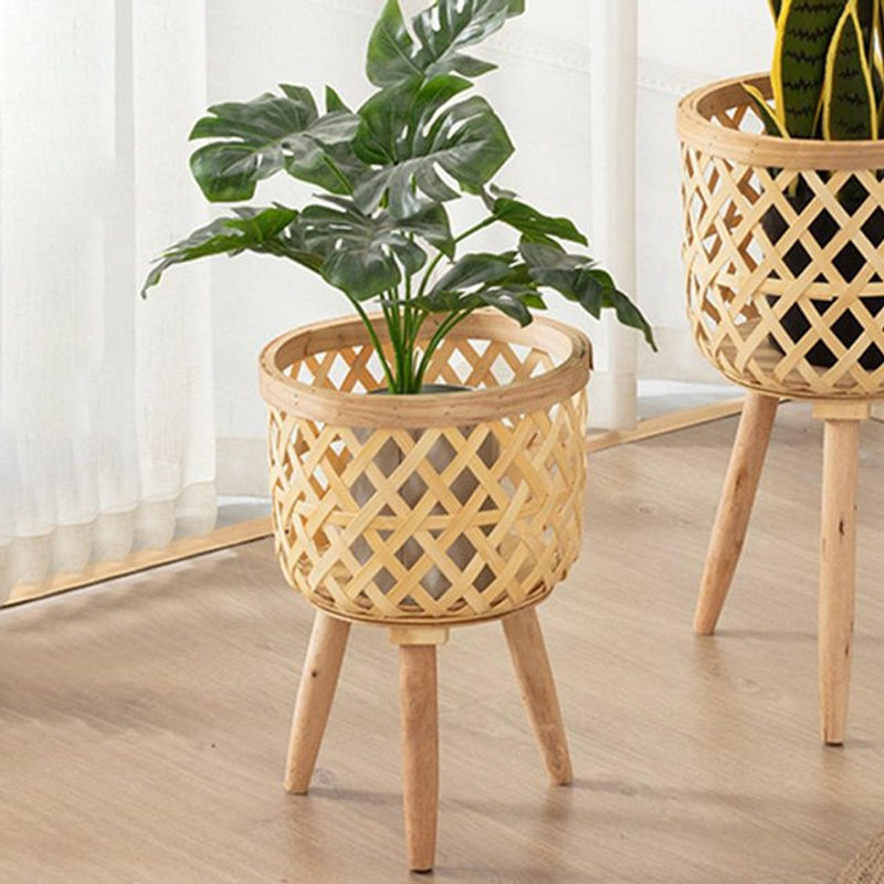 Kesoto Handgewebter Blumenkorb aus Bambus in Beige, Rund und Stehend im Skandinavischen Design - Bild 1