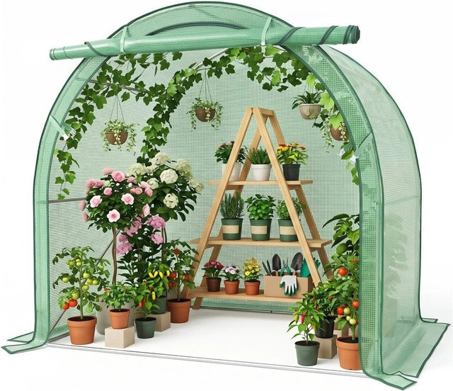 Sekey Foliengewächshaus Folientunnel aus verzinktem Stahl mit PE Gitterfolie für Garten Balkon und Terrasse, B/T/H: 200 x 100 x 180 cm, Grün - Bild 1