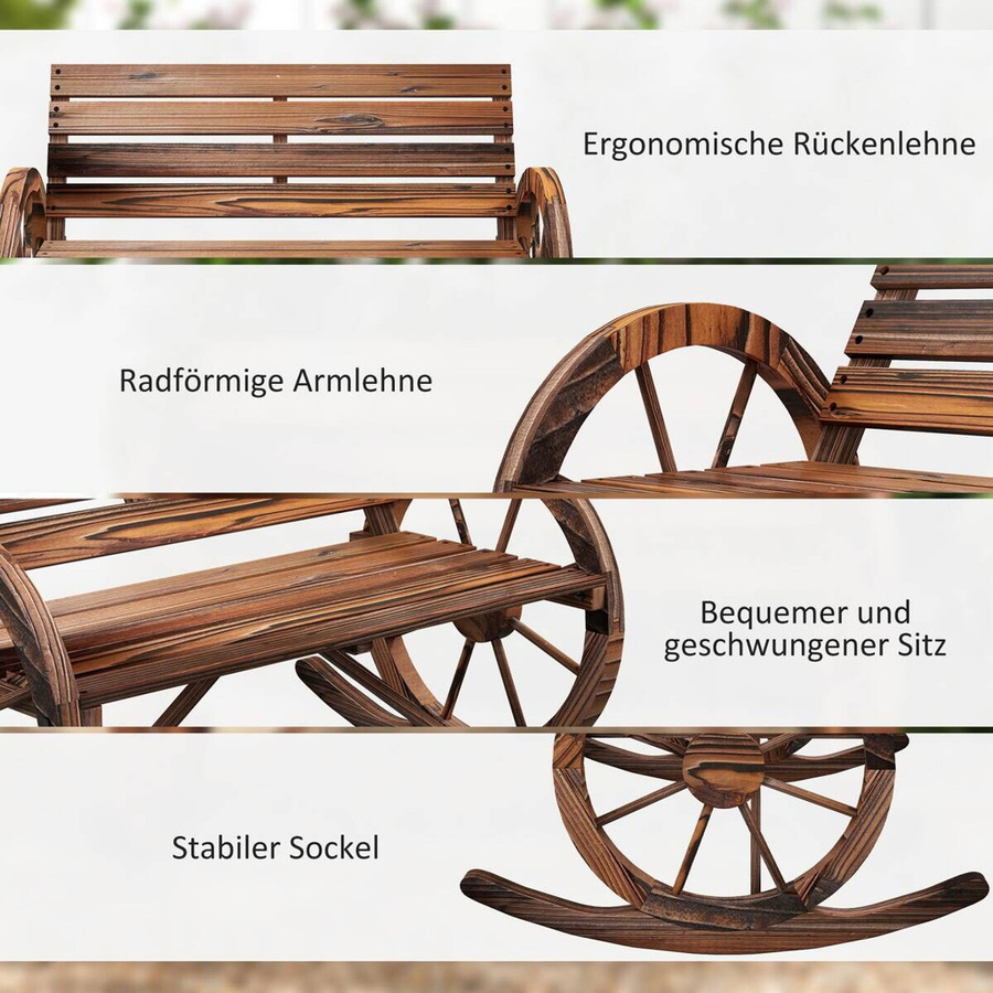 Outsunny Schaukelbank aus Tannenholz mit Armlehnen in Schwarz Grau Braun, B: 88 cm, L: 105 cm, H: 74 cm - Bild 3