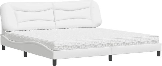 vidaXL Bett mit Matratze in Weiß aus Kunstleder und Kiefernholz, B/T/H: 200 x 200 x 205 cm - Bild 1