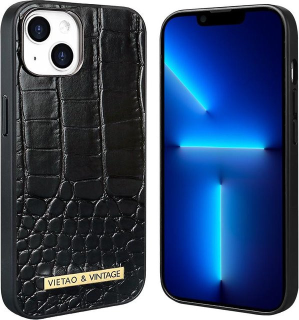 VIETAO Business Lederetui mit Krokodilmuster für iPhone 16 Pro Max, 14 Pro, 13 Pro Max, 12, 11 in Schwarz - Bild 1