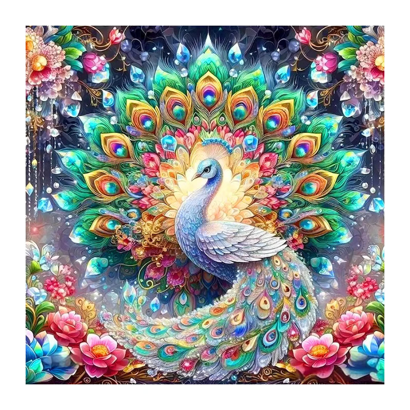Huacan 5D DIY Diamantmalerei Pfau und Lotus als Diamantmosaik mit bunten Strasssteinen, Farbe: Multicolour, B/H: 20 x 20 cm - Bild 4