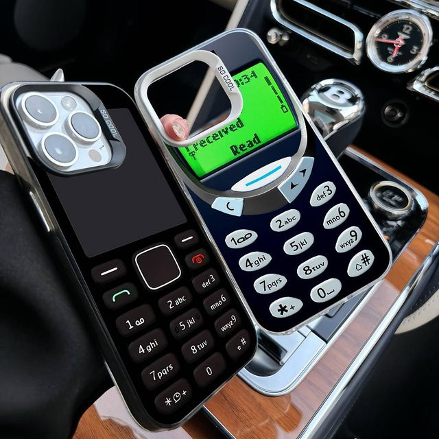 Retro Handyhülle im Nokia-Design für iPhone 11 bis iPhone 17 Pro Max Plus, stoßfeste Rückseite, Farbe: Silber - Bild 1