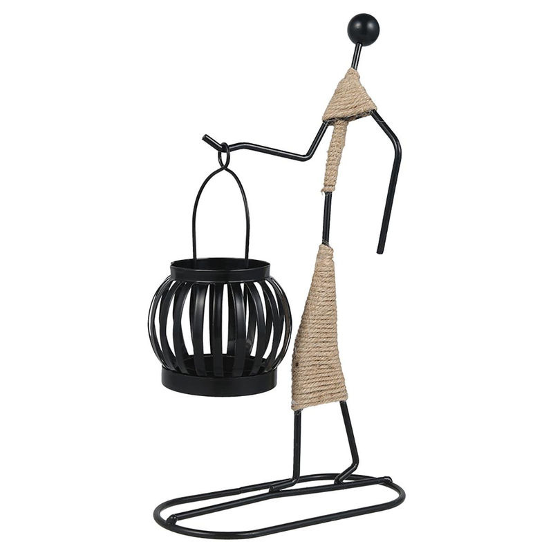 Binchi Lighting Appliances Kerzenständer aus Metall in Schwarz mit skandinavischem Design als abstrakte Mensch-Skulptur für Teelichter, Stumpenkerzen und Votivkerzen - Bild 3