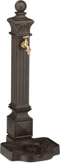 Relaxdays Standbrunnen im Nostalgie-Design aus Aluminiumguss und Edelstahl in Dunkelbraun und Gold mit Wasserhahn, H: 82 cm, B: 29 cm, T: 33 cm - Bild 1